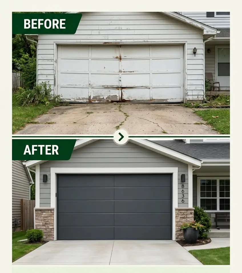 Garage Door Repair Before and After