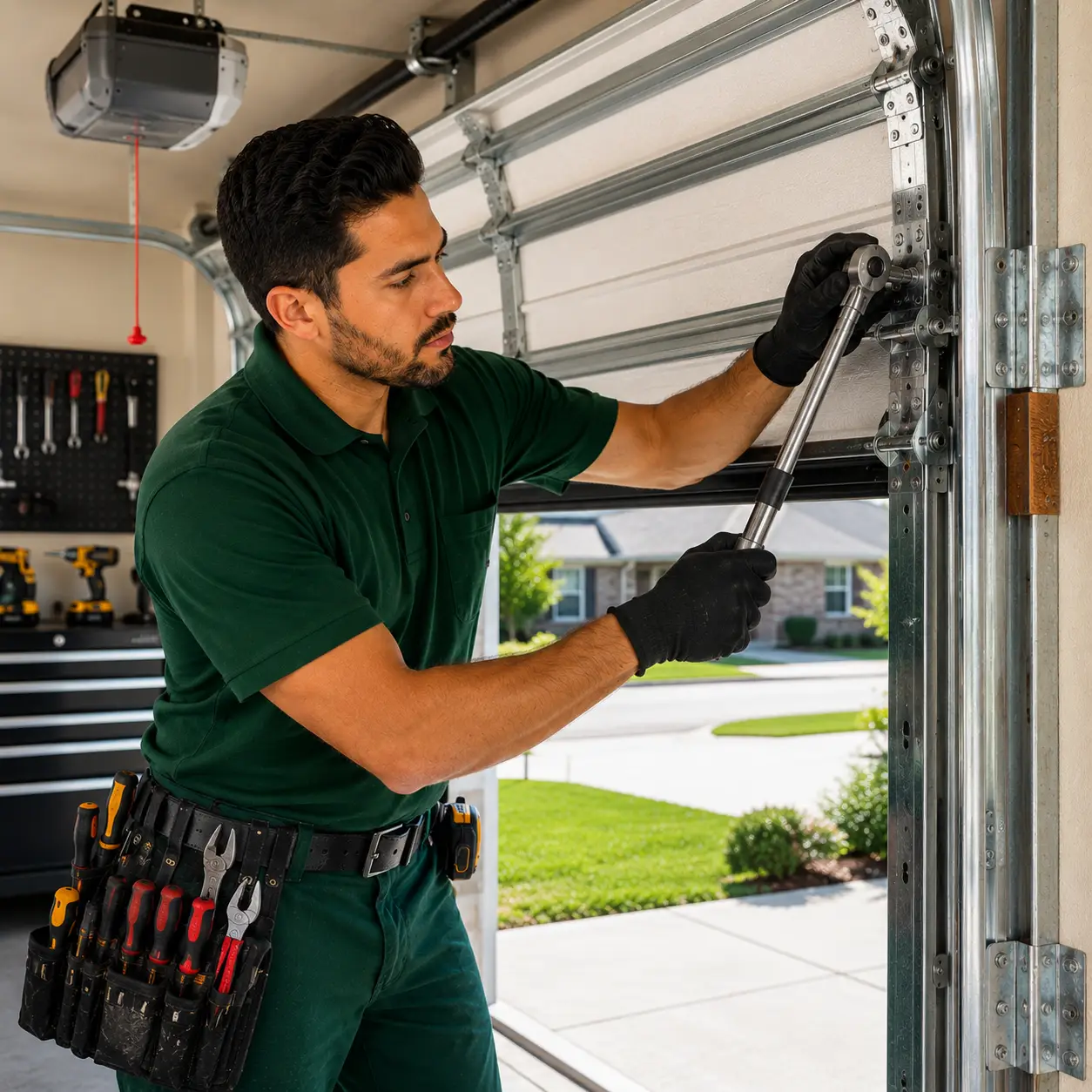 Professional garage door maintenance technician in Denton