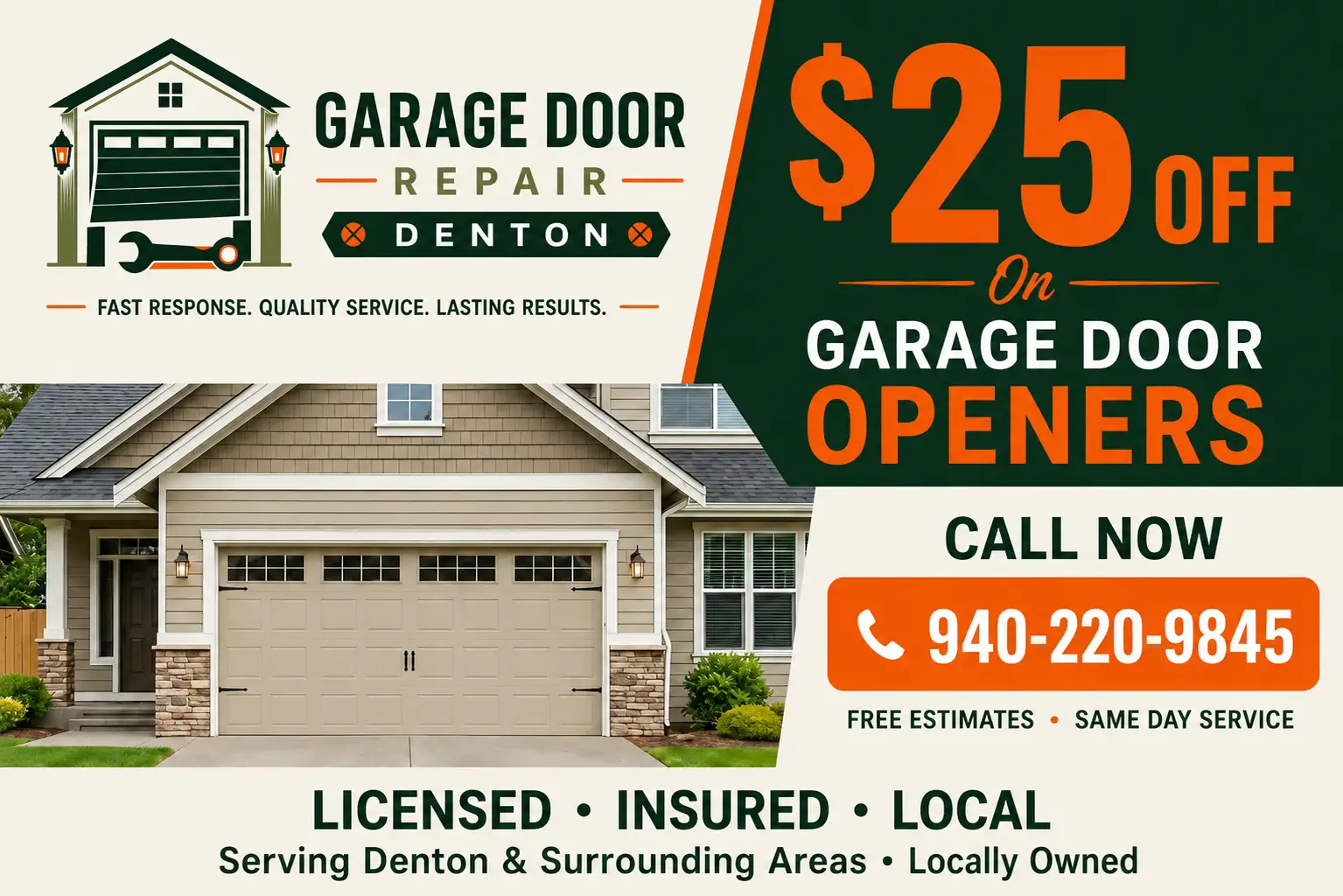 $25 off garage door opener service in Denton TX