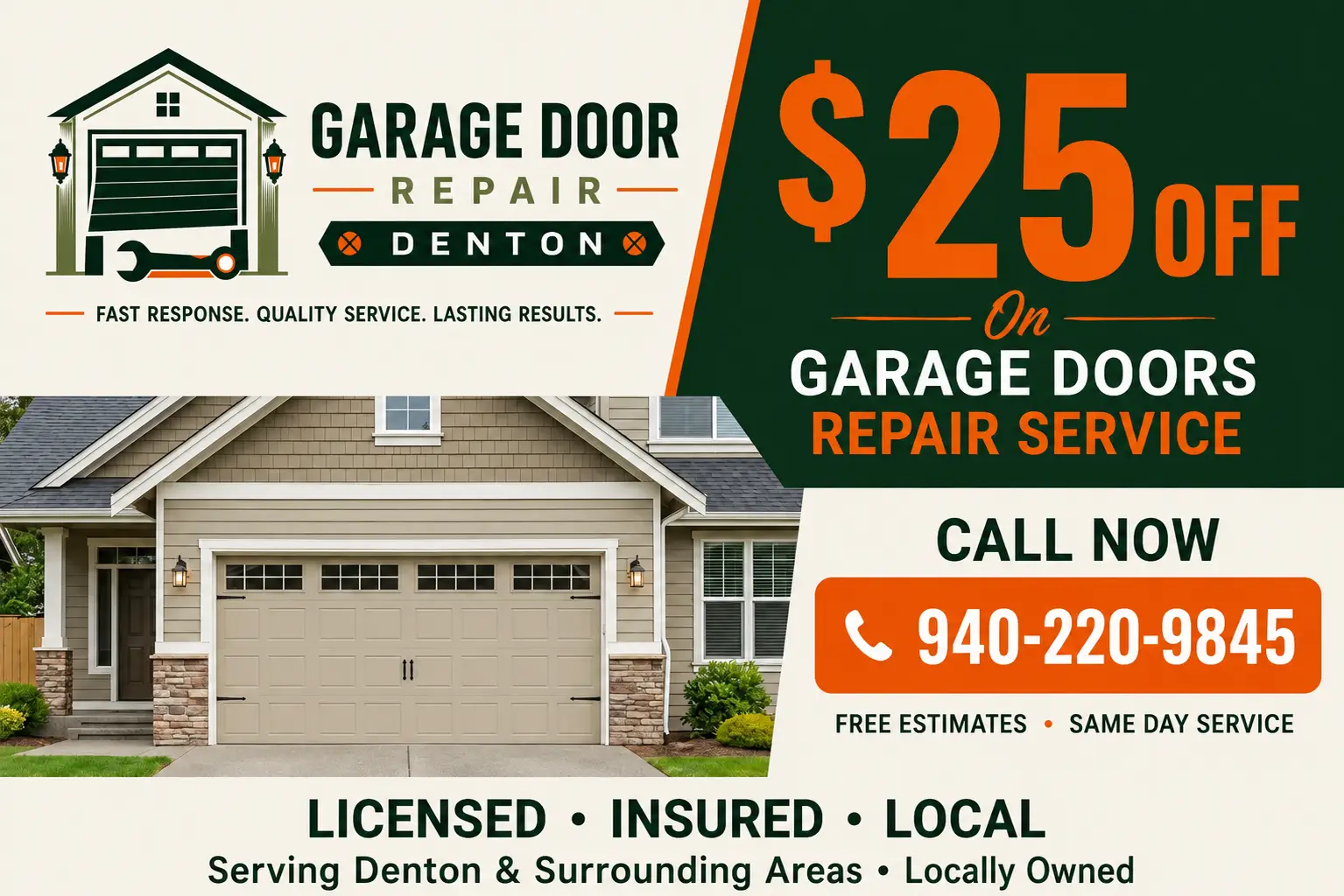 $25 Off Garage Door Repair Service Coupon Denton