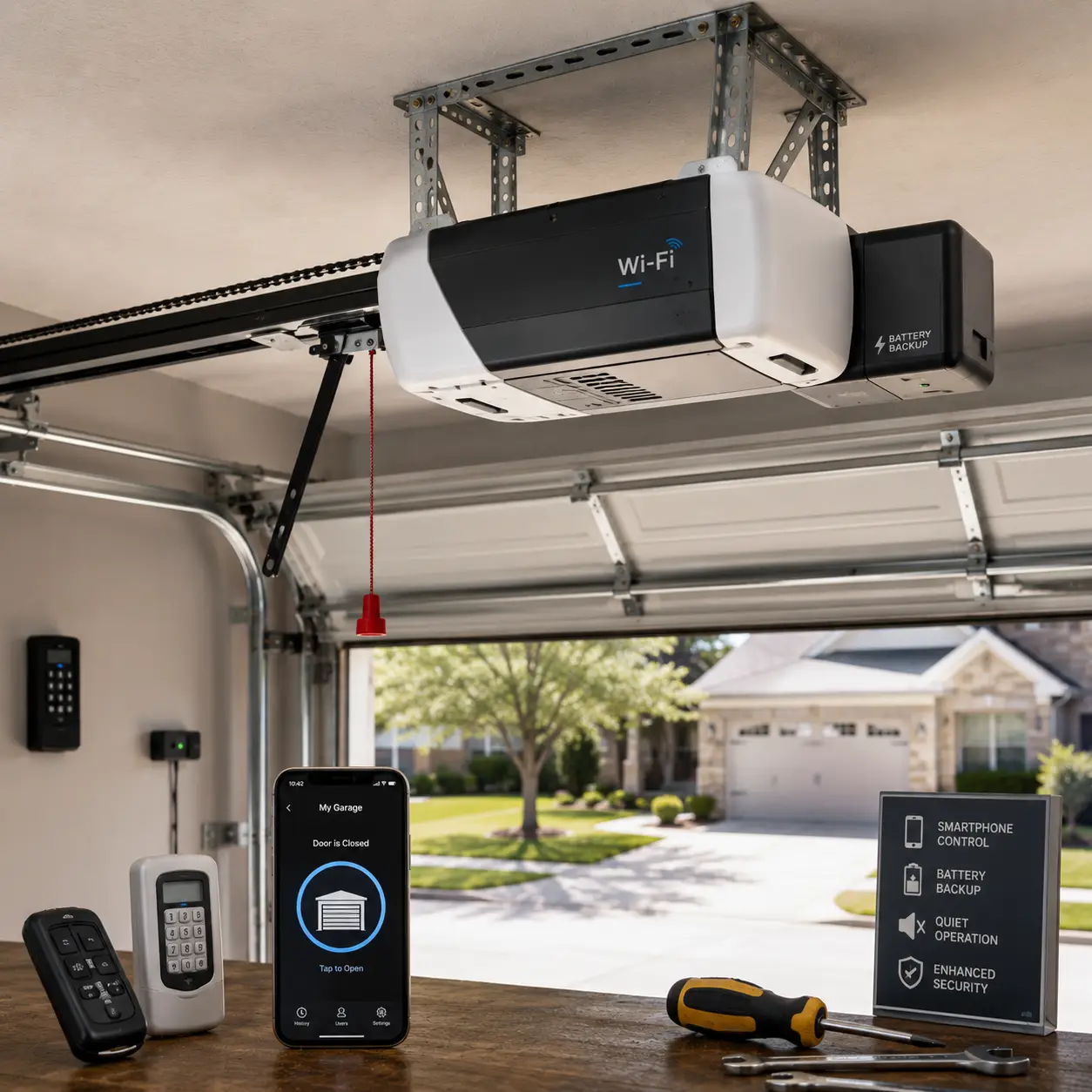 Smart garage door opener installation in Denton TX