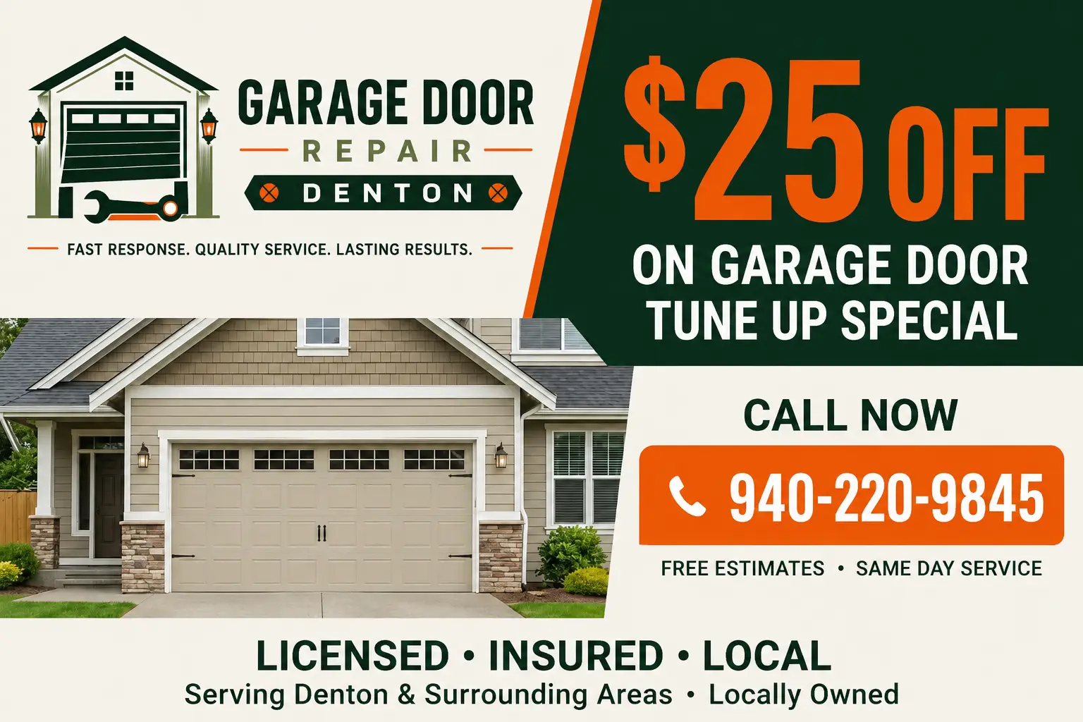 Garage door tune up coupon in Denton